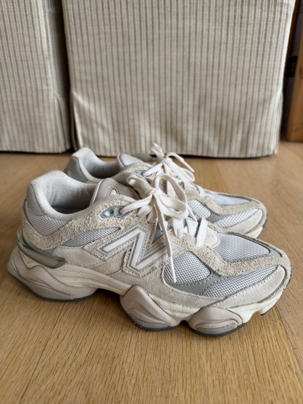 New Balance Cream and Light Gray Retro Runner Sneakers